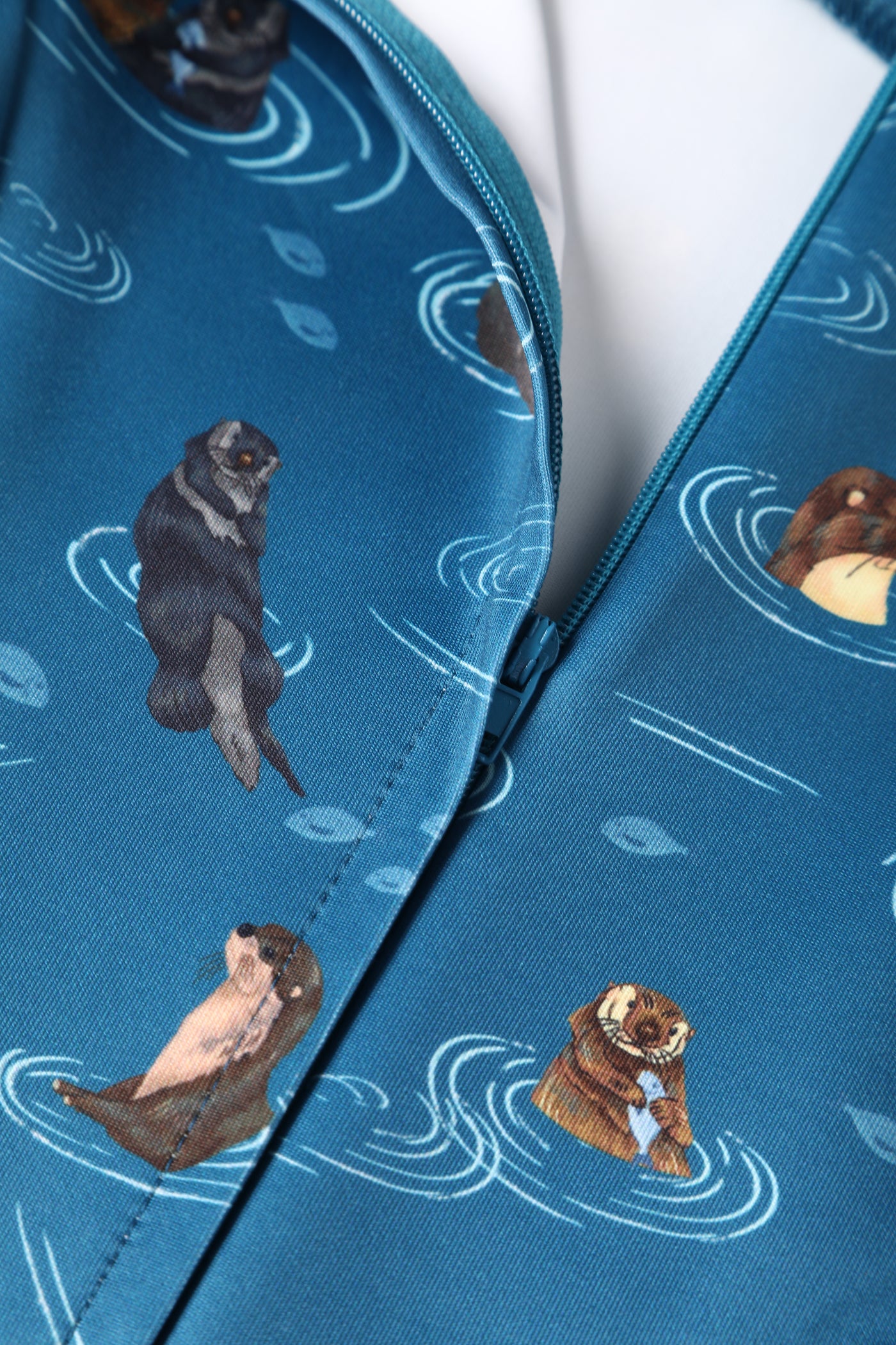 PRE ORDER Toni Fitted Collared Vintage Dress in Blue Otter Print