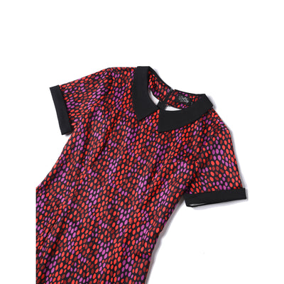 Toni Fitted Collared Vintage Dress in Multicolor Polka Dots