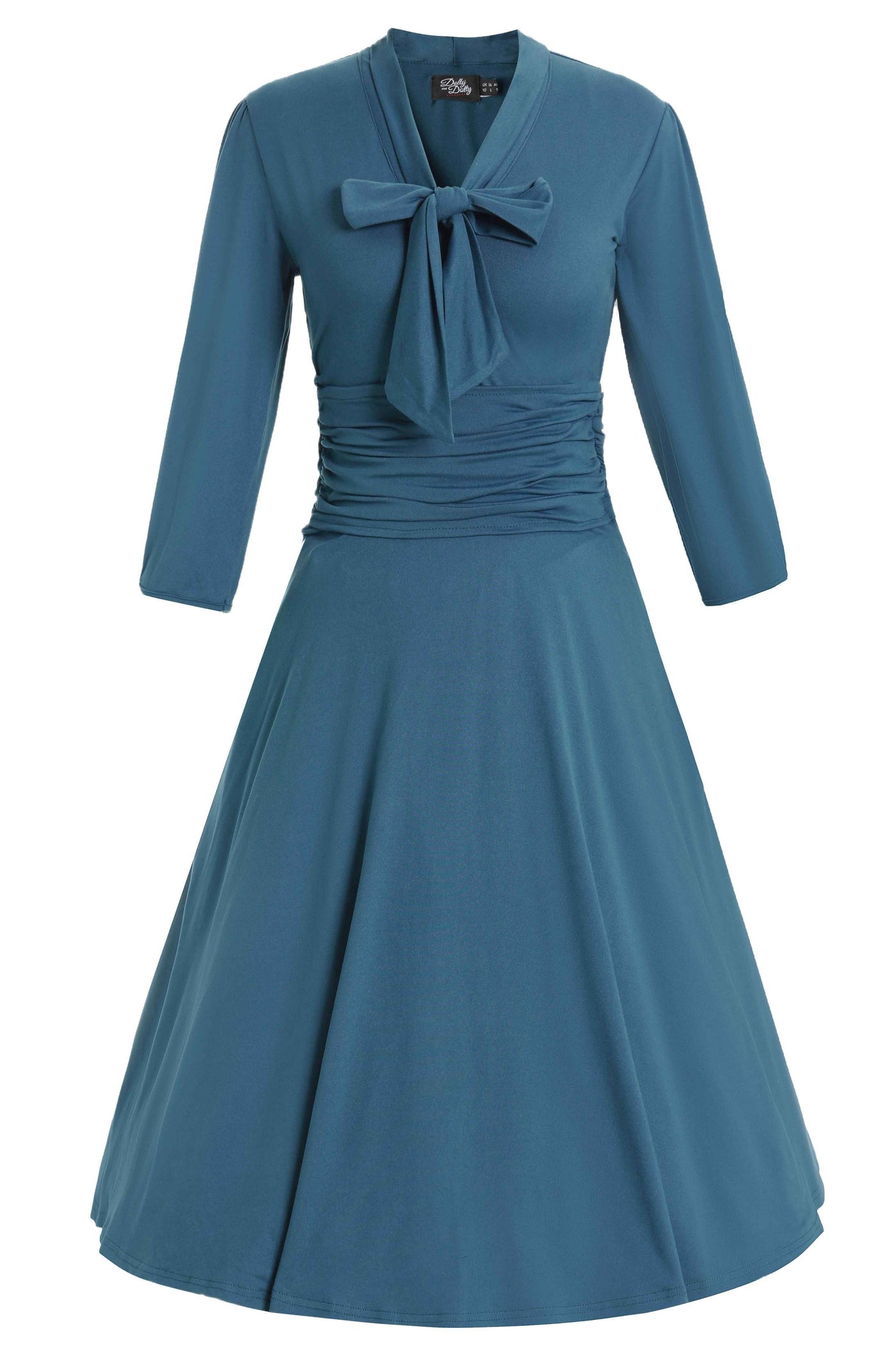 Sandra Bow Tie Casual Dress In Peacock Blue