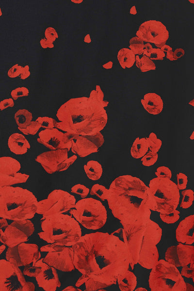 Amanda Vintage Inspired Raising Poppy Flowers Print Satin Dress in Black & Red