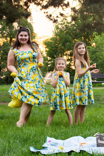 Children Amanda Light Blue Lemon Print Dress