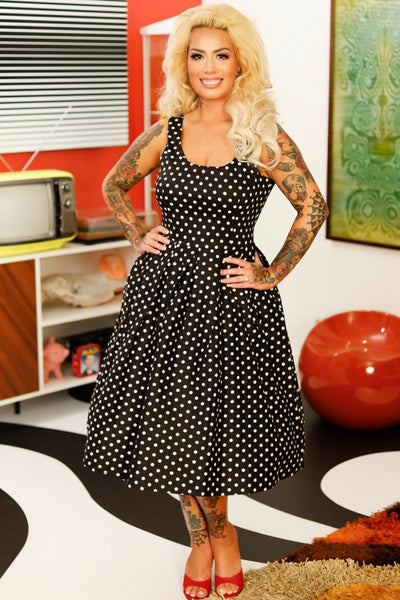 Amanda Black & White Polka Dot Swing Dress