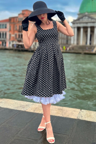 Amanda Black & White Polka Dot Swing Dress