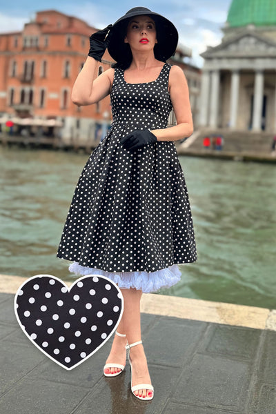 Amanda Black & White Polka Dot Swing Dress