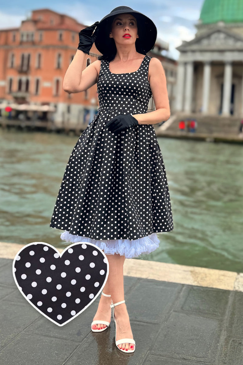 Amanda Black & White Polka Dot Swing Dress