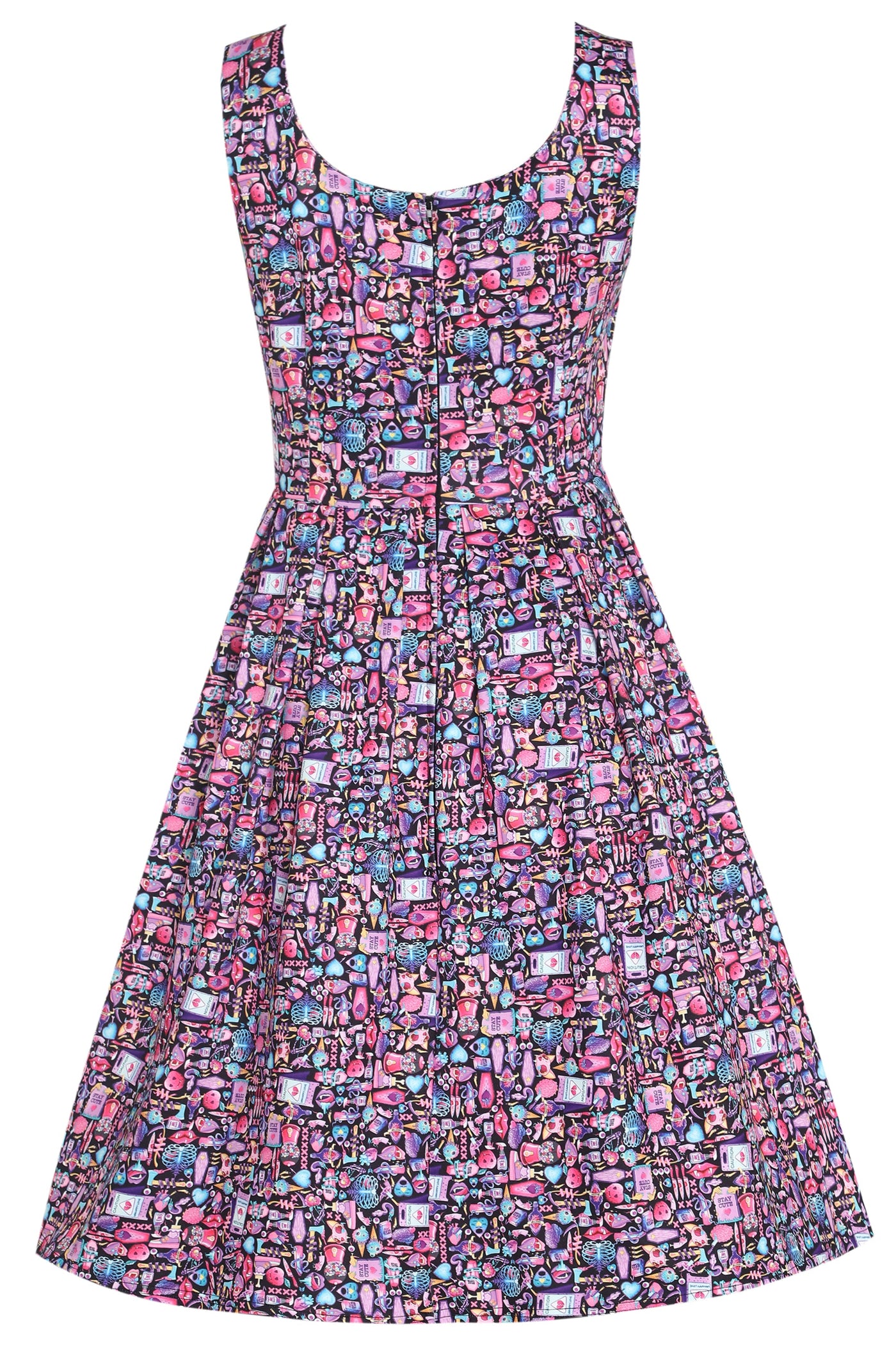 Amanda Multicolor 90s Goth Print Scoop Neck Swing Dress