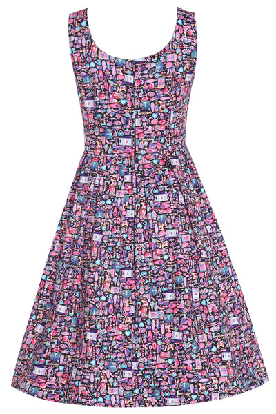 Amanda Multicolor 90s Goth Print Scoop Neck Swing Dress