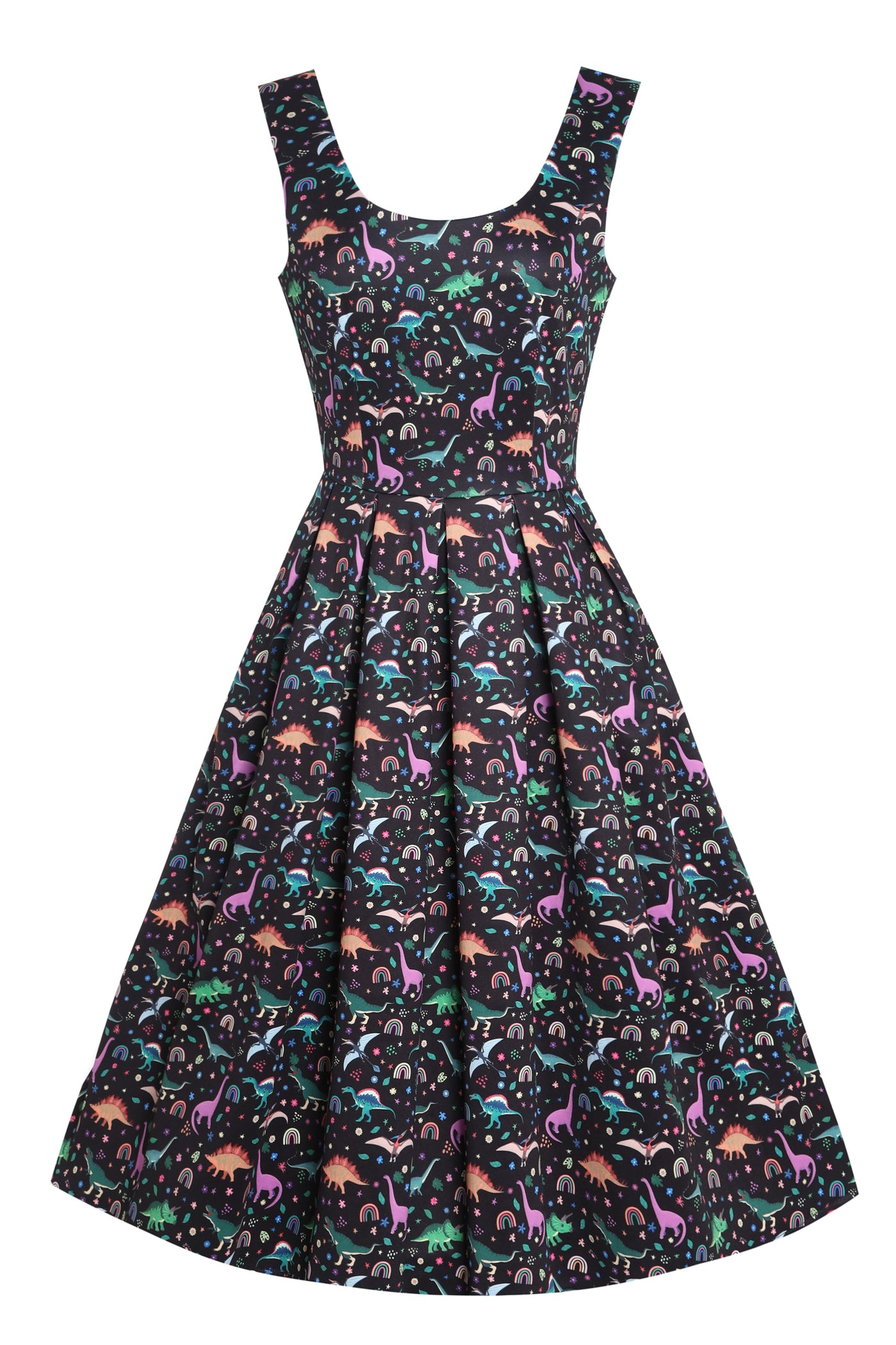 Amanda Black Dinosaur Print Swing Dress