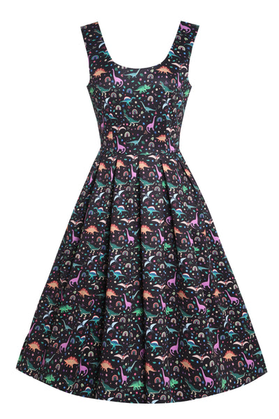 Amanda Black Dinosaur Print Swing Dress