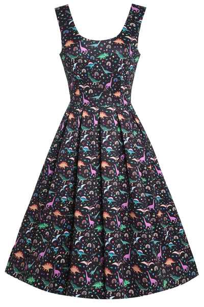PRE ORDER Amanda Black Dinosaur Print Swing Dress