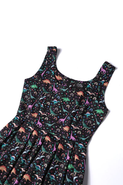Amanda Black Dinosaur Print Swing Dress