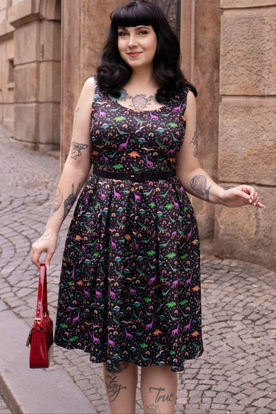 PRE ORDER Amanda Black Dinosaur Print Swing Dress