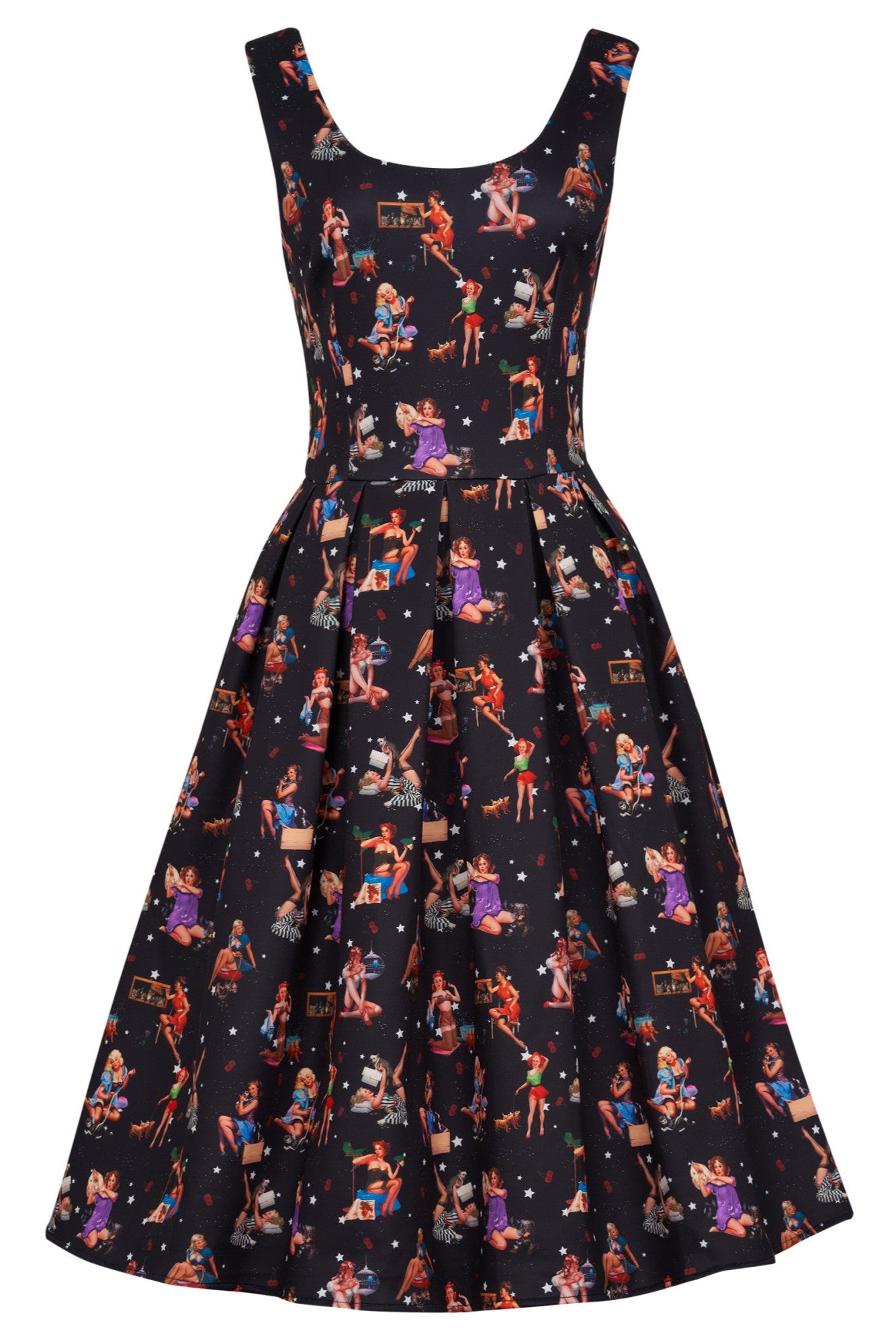 Amanda Rockabilly Swing Dress in Black Pinup Girl Print