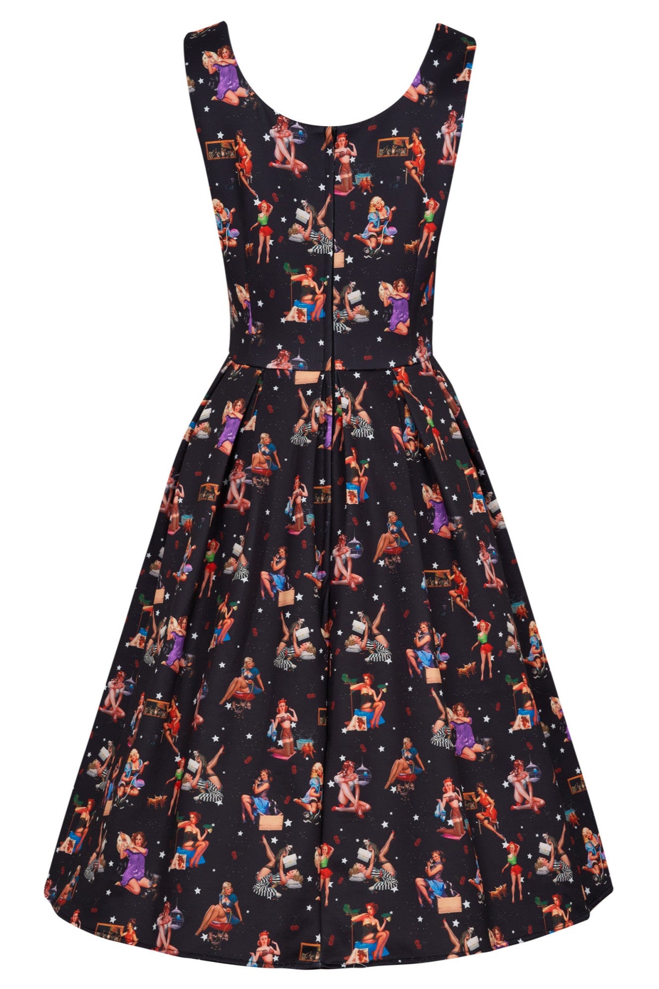 Amanda Rockabilly Swing Dress in Black Pinup Girl Print