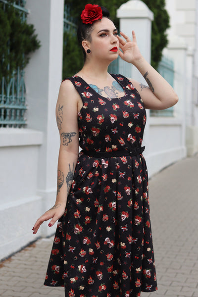 Amanda Rockabilly Skull & Rose Swing Dress