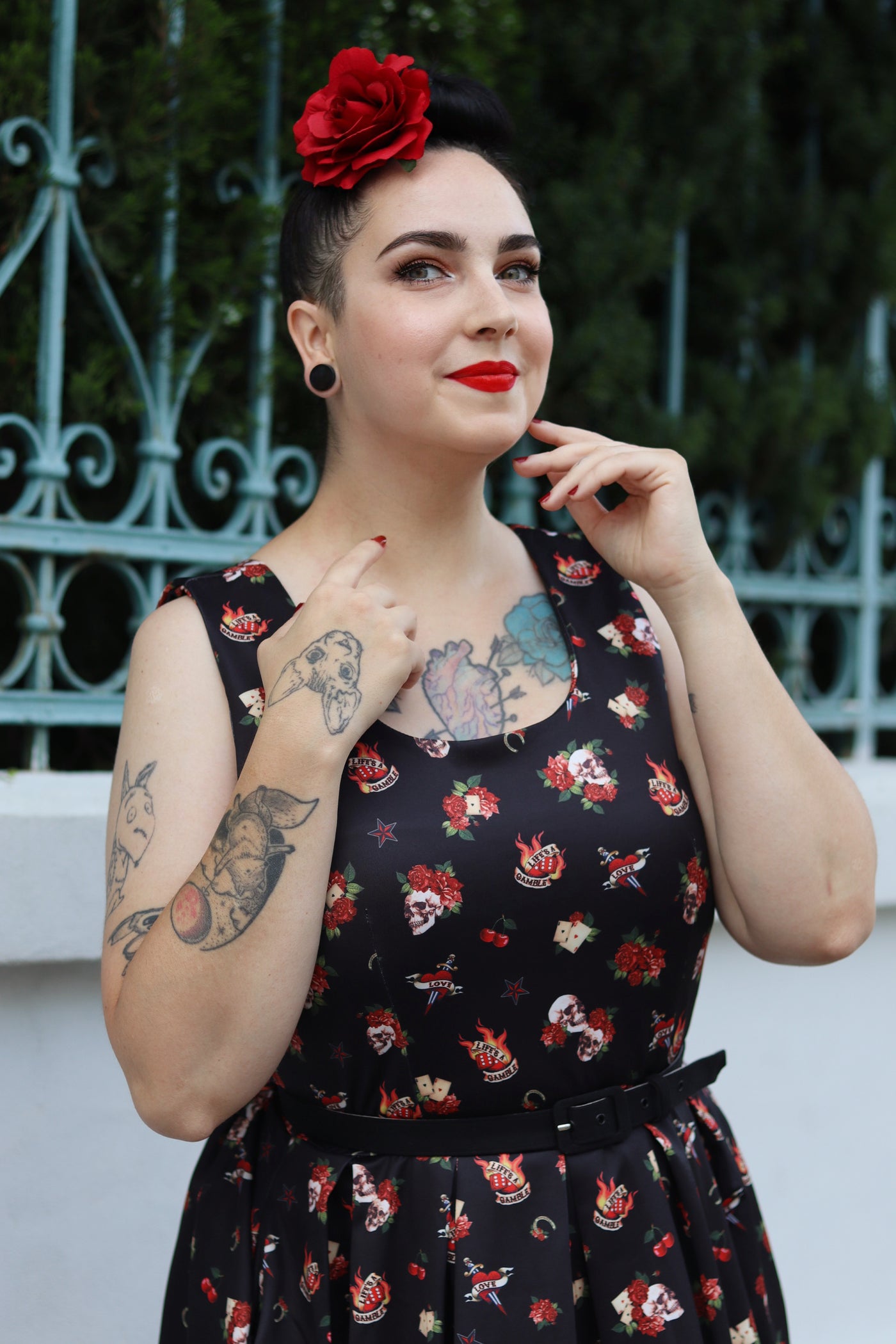 Amanda Rockabilly Skull & Rose Swing Dress