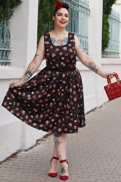 Amanda Rockabilly Skull & Rose Swing Dress