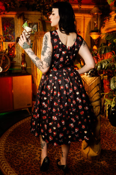 Amanda Rockabilly Skull & Rose Swing Dress