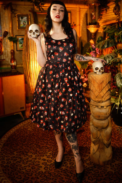 Amanda Rockabilly Skull & Rose Swing Dress