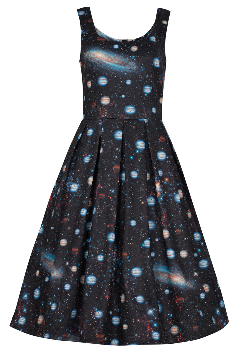 PRE ORDER Amanda Scoop Neck Swing Dress in Black Space Print