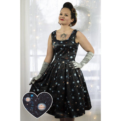 PRE ORDER Amanda Scoop Neck Swing Dress in Black Space Print