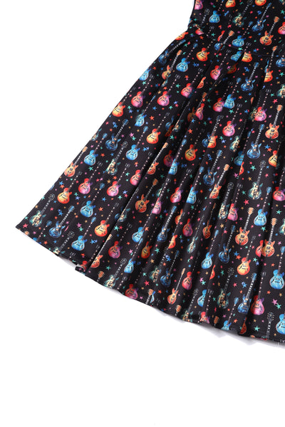 PRE ORDER Amanda Black Guitar Print Swing Dress