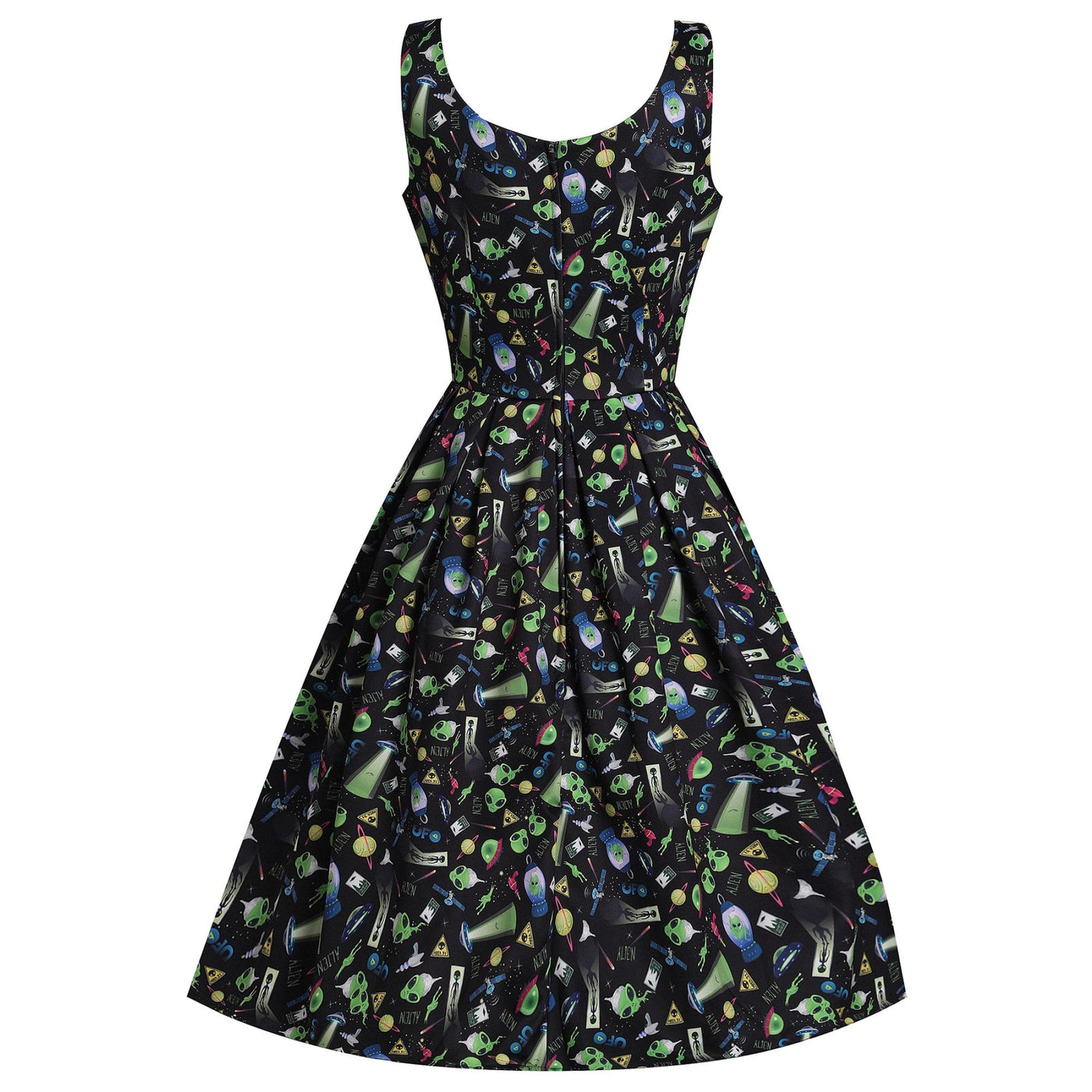 PRE ORDER Amanda Swing Dress in Black with UFO Print