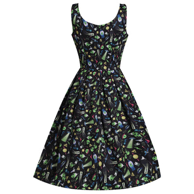 PRE ORDER Amanda Swing Dress in Black with UFO Print