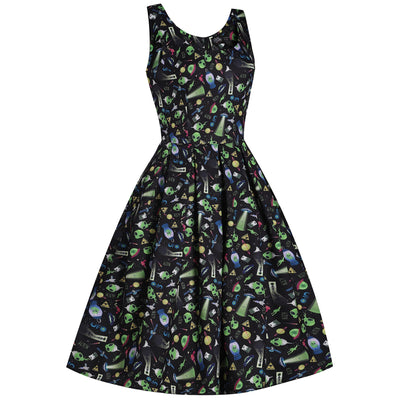 PRE ORDER Amanda Swing Dress in Black with UFO Print