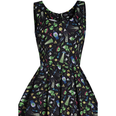 Amanda Swing Dress in Black with UFO Print