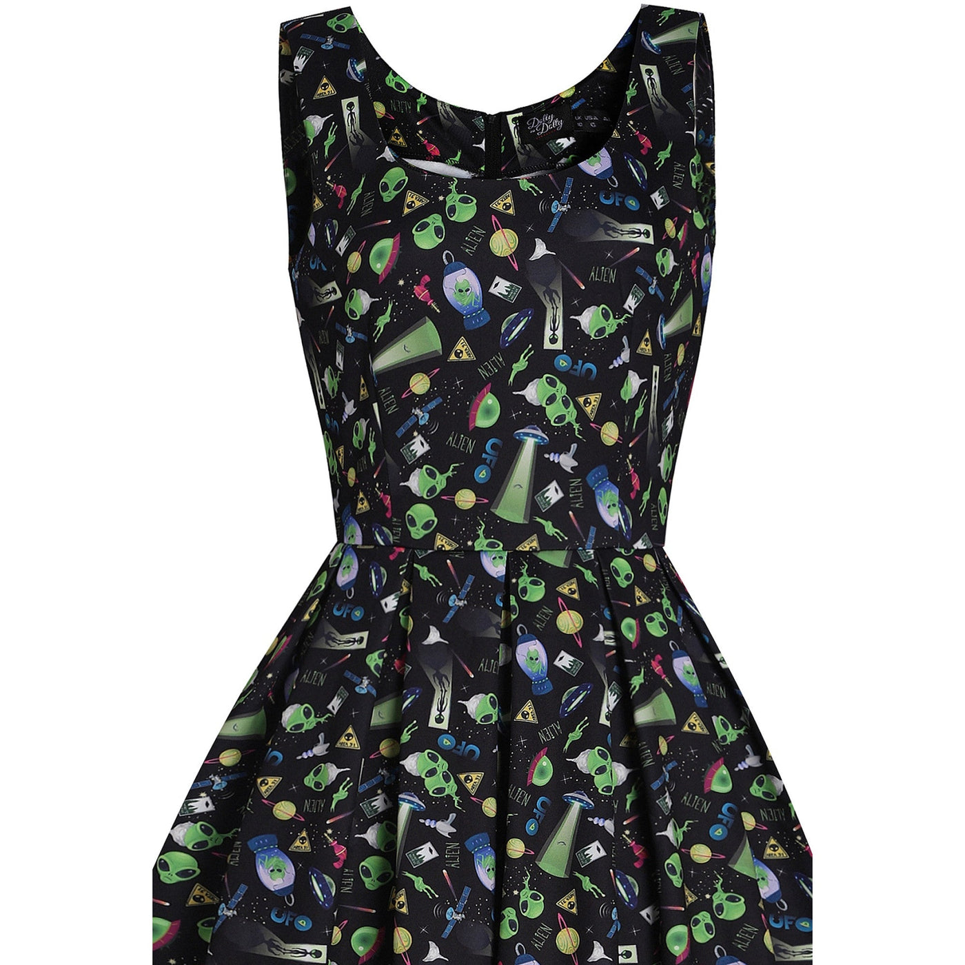 PRE ORDER Amanda Swing Dress in Black with UFO Print