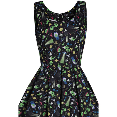 PRE ORDER Amanda Swing Dress in Black with UFO Print