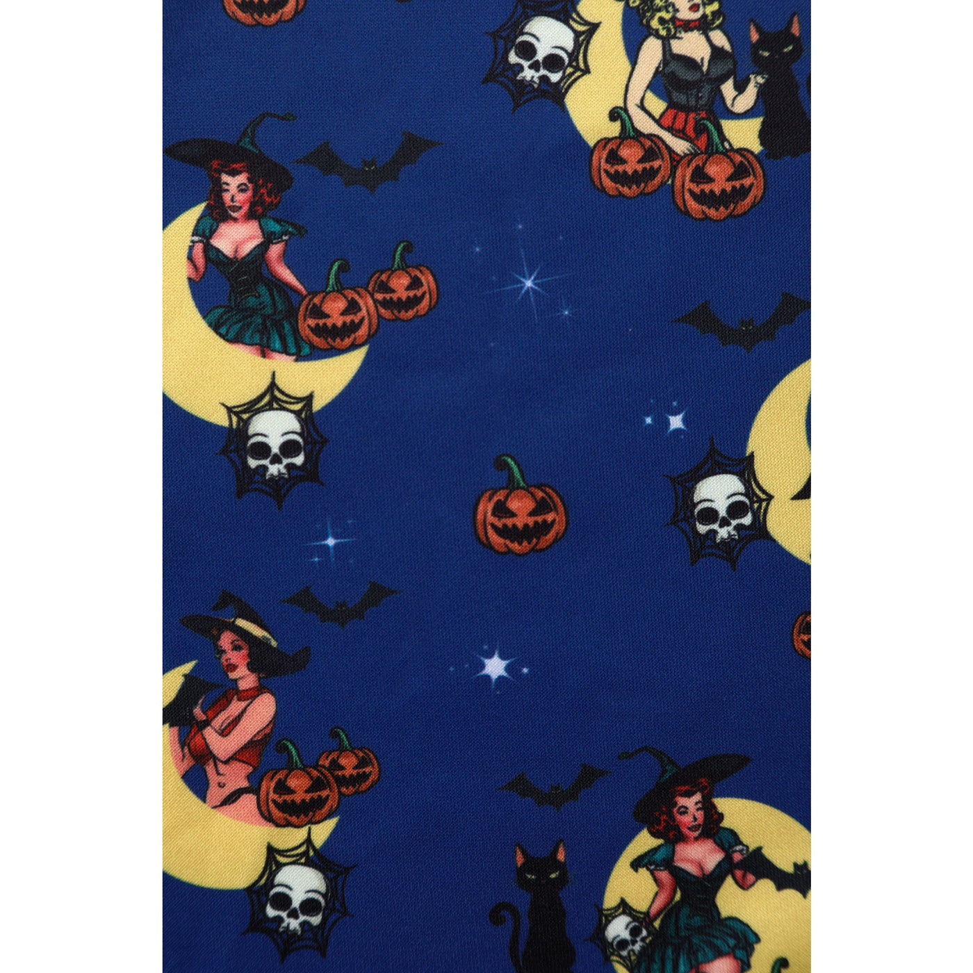 PRE ORDER Amanda Swing Dress in Navy Blue with Pinup Lady Witch Print