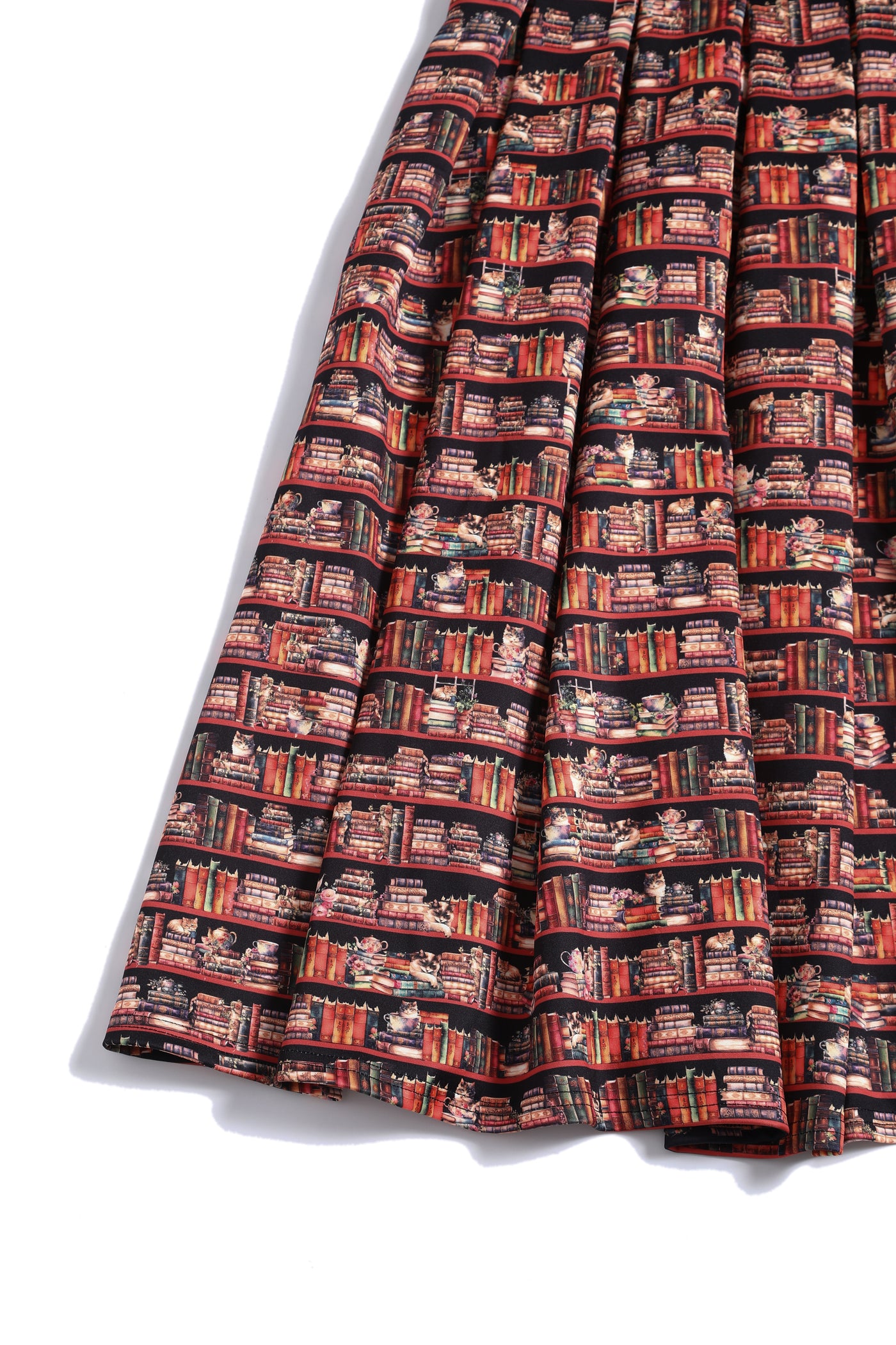 Amanda Vintage Inspired Library Book & Cat Print Swing Dress