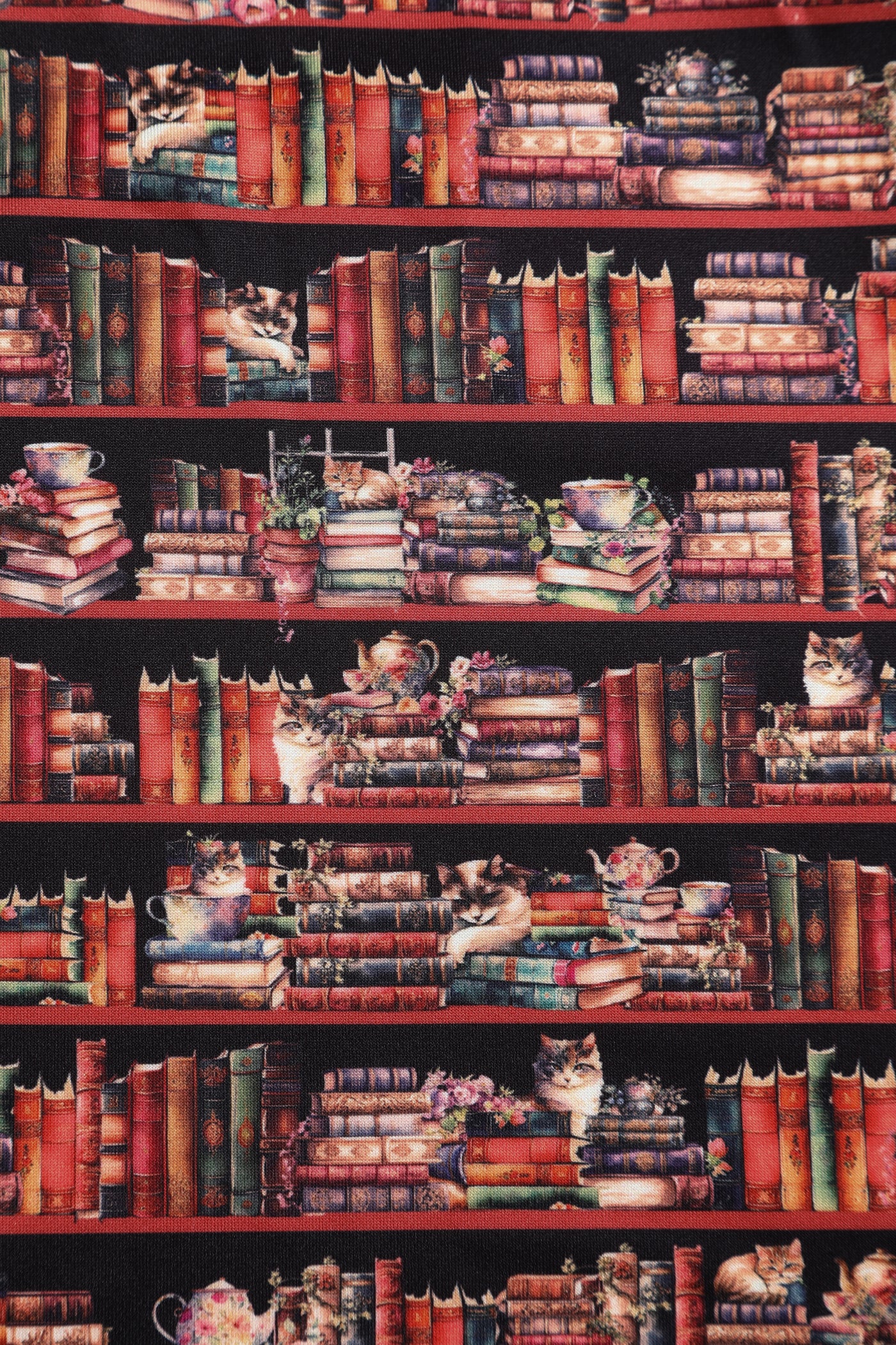 Amanda Vintage Inspired Library Book & Cat Print Swing Dress