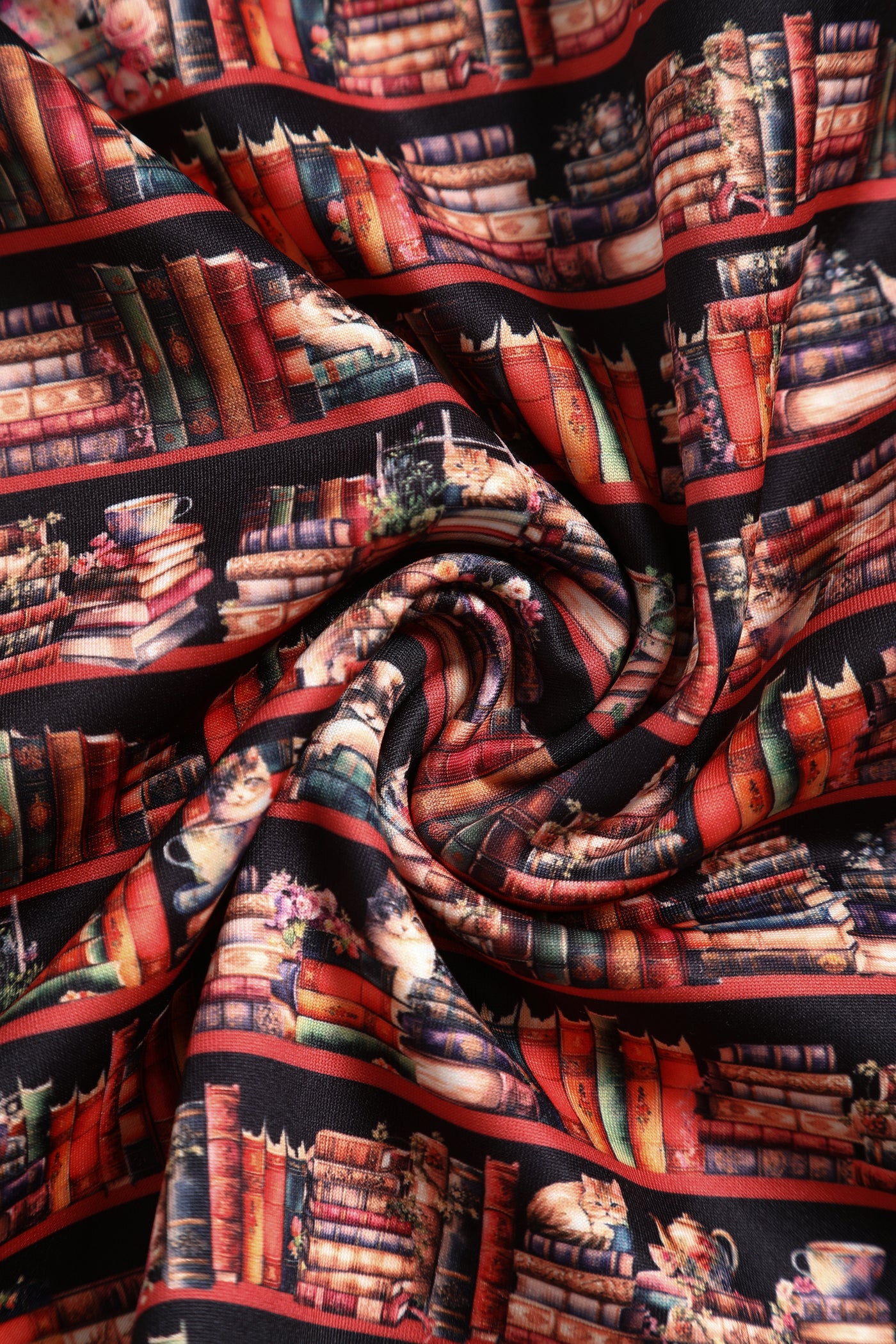Amanda Vintage Inspired Library Book & Cat Print Swing Dress