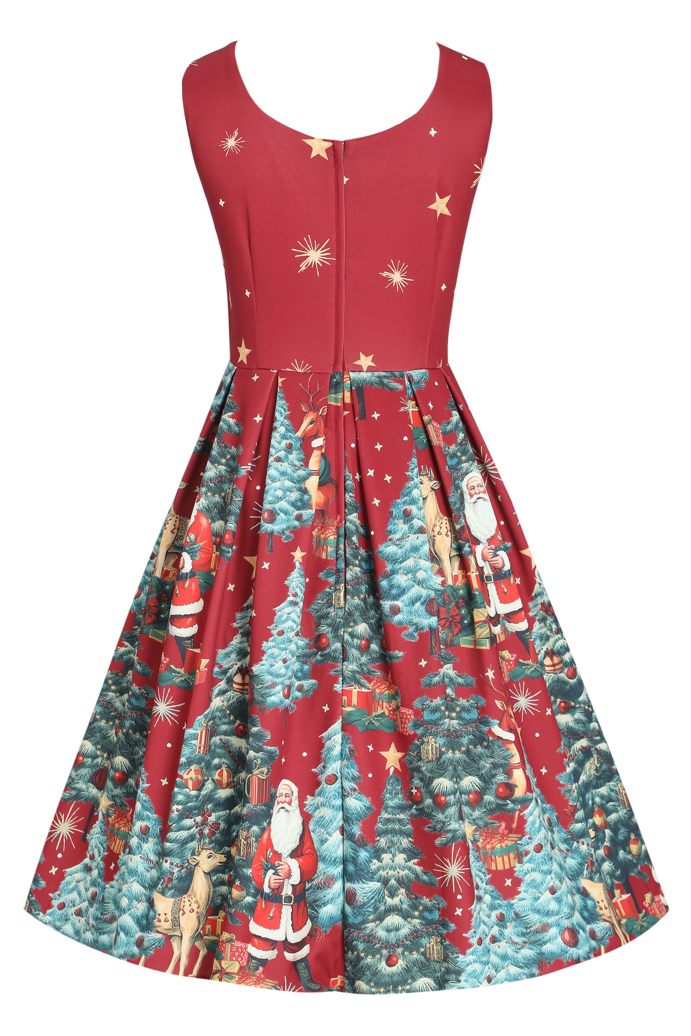 Amanda Crimson Red Christmas Santa Print Dress
