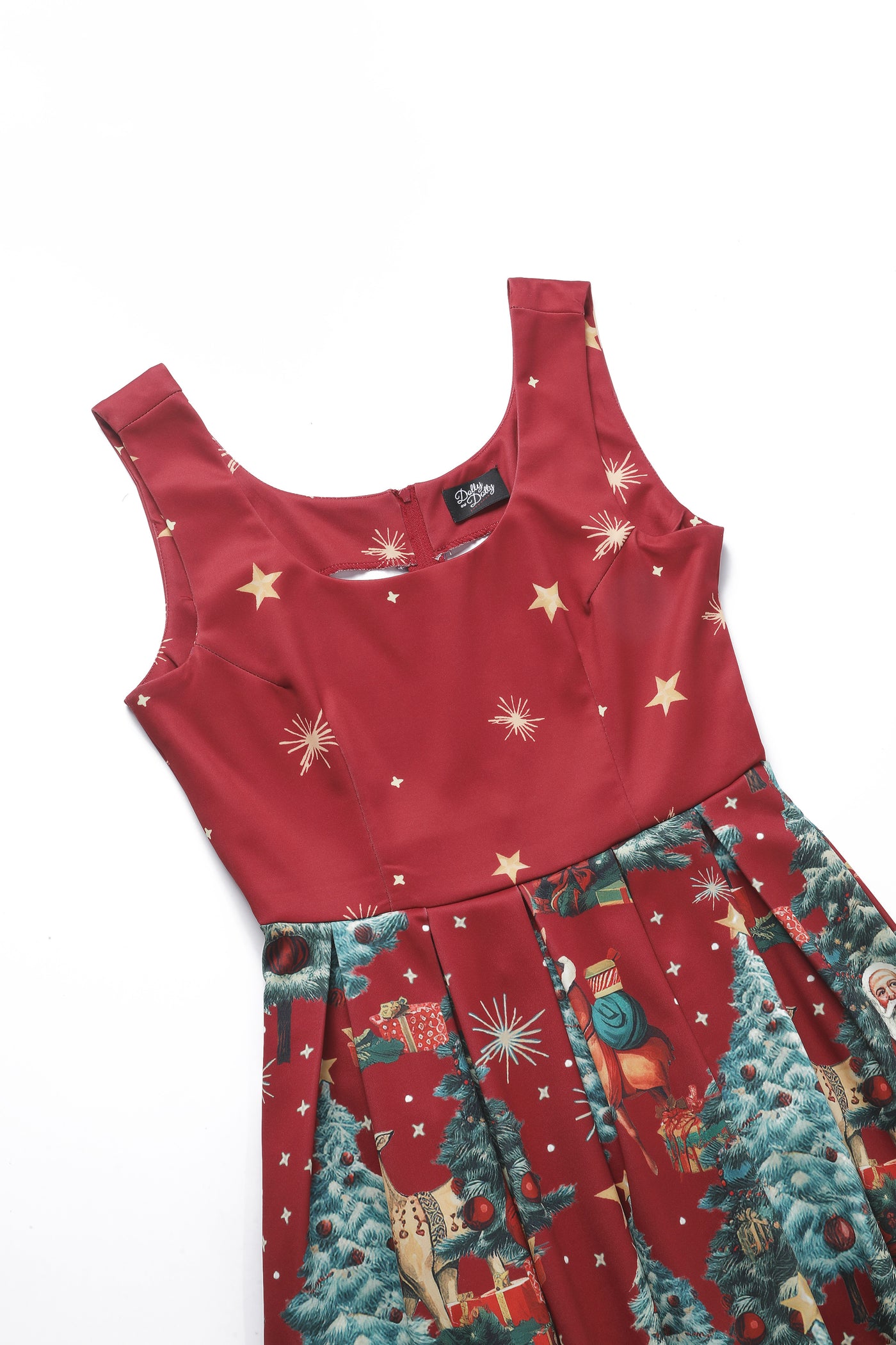 Amanda Crimson Red Christmas Santa Print Dress