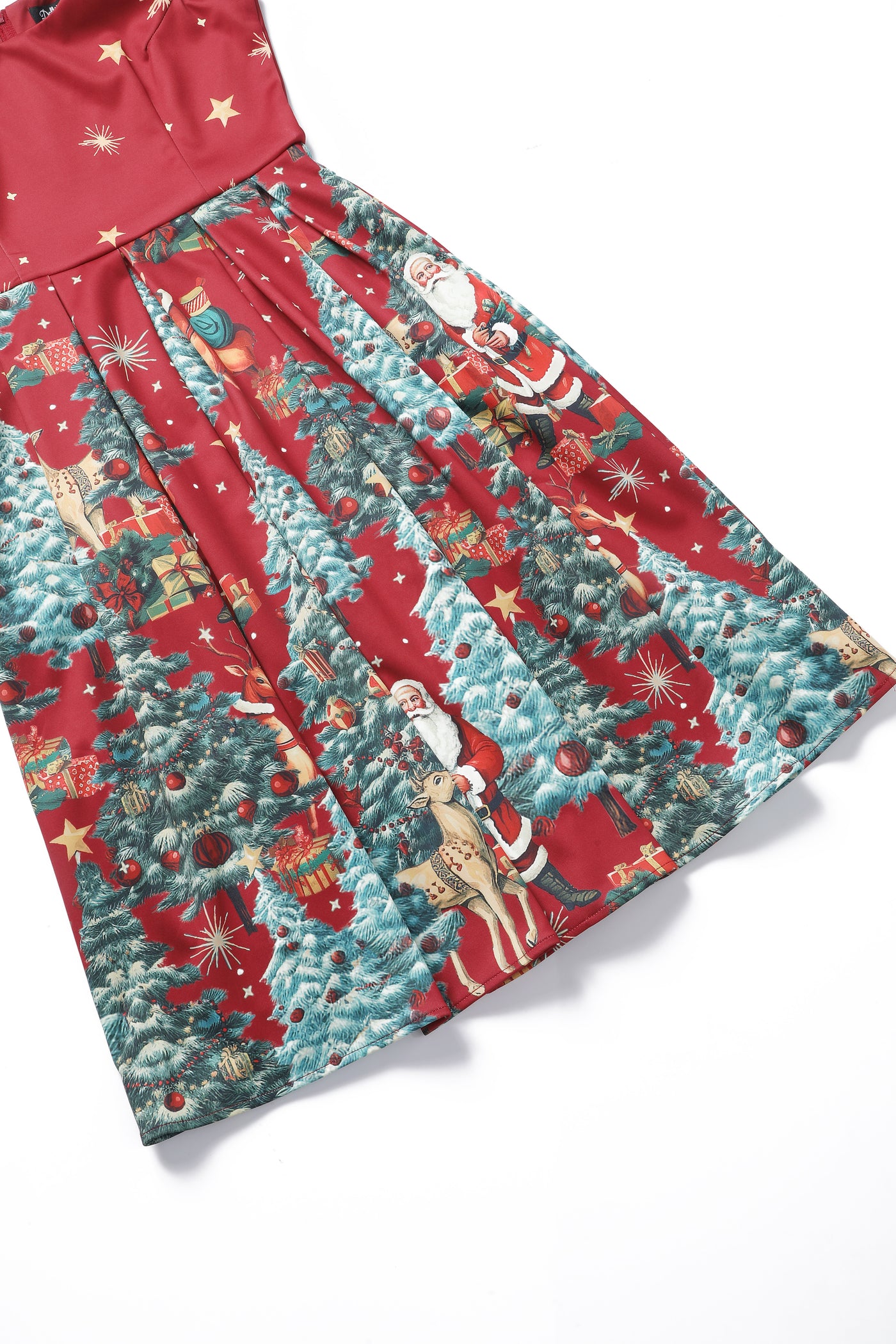 Amanda Crimson Red Christmas Santa Print Dress