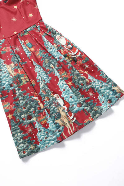 Amanda Crimson Red Christmas Santa Print Dress
