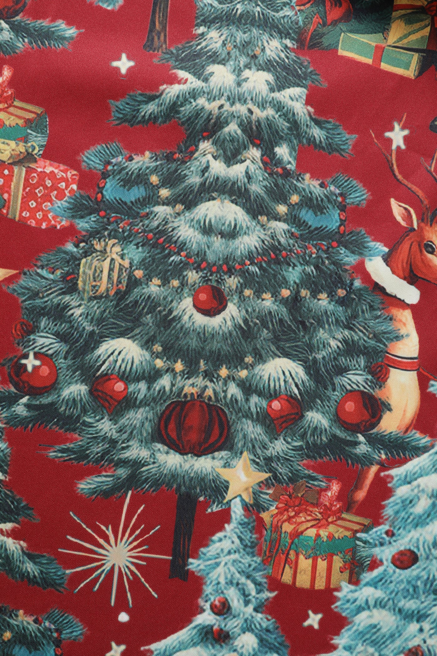 Amanda Crimson Red Christmas Santa Print Dress