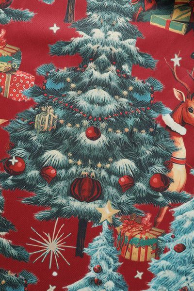 Amanda Crimson Red Christmas Santa Print Dress