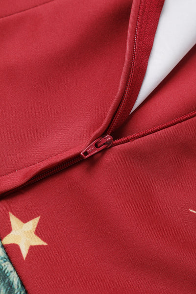 Amanda Crimson Red Christmas Santa Print Dress