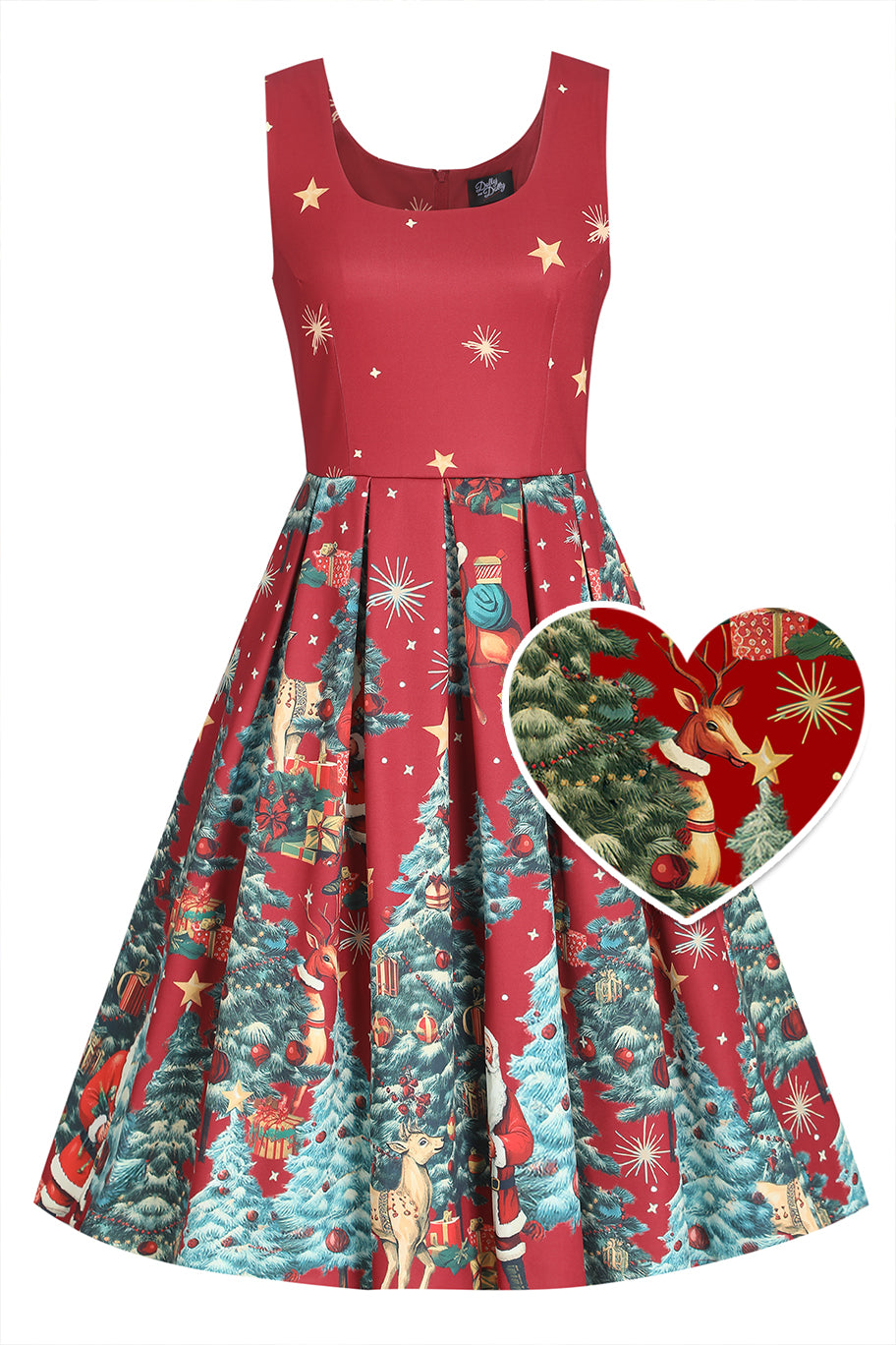 Amanda Crimson Red Christmas Santa Print Dress