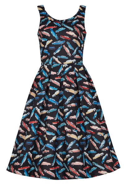 PRE ORDER Amanda Scoop Neck Swing Dress in Car Print