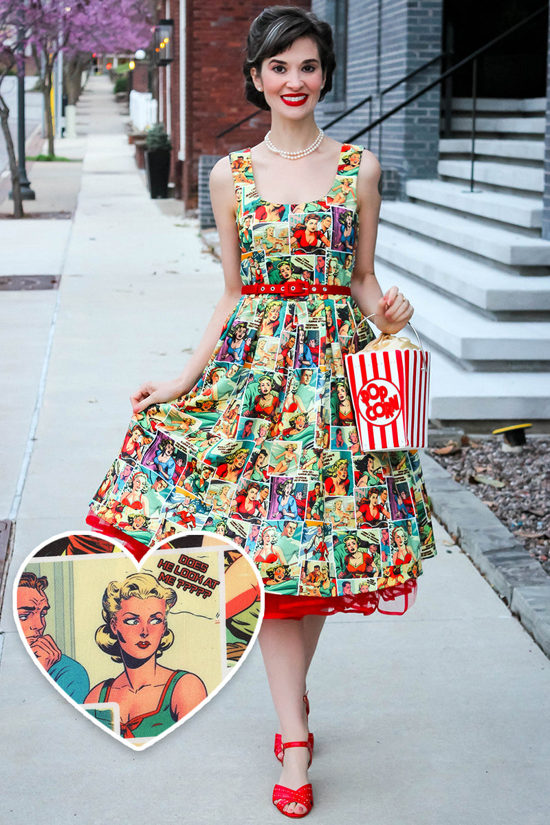 Amanda Vintage Comic Print Swing Dress