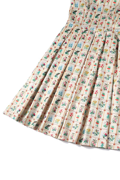 Amanda Cream Floral Frame Print Scoop Neck Swing Dress