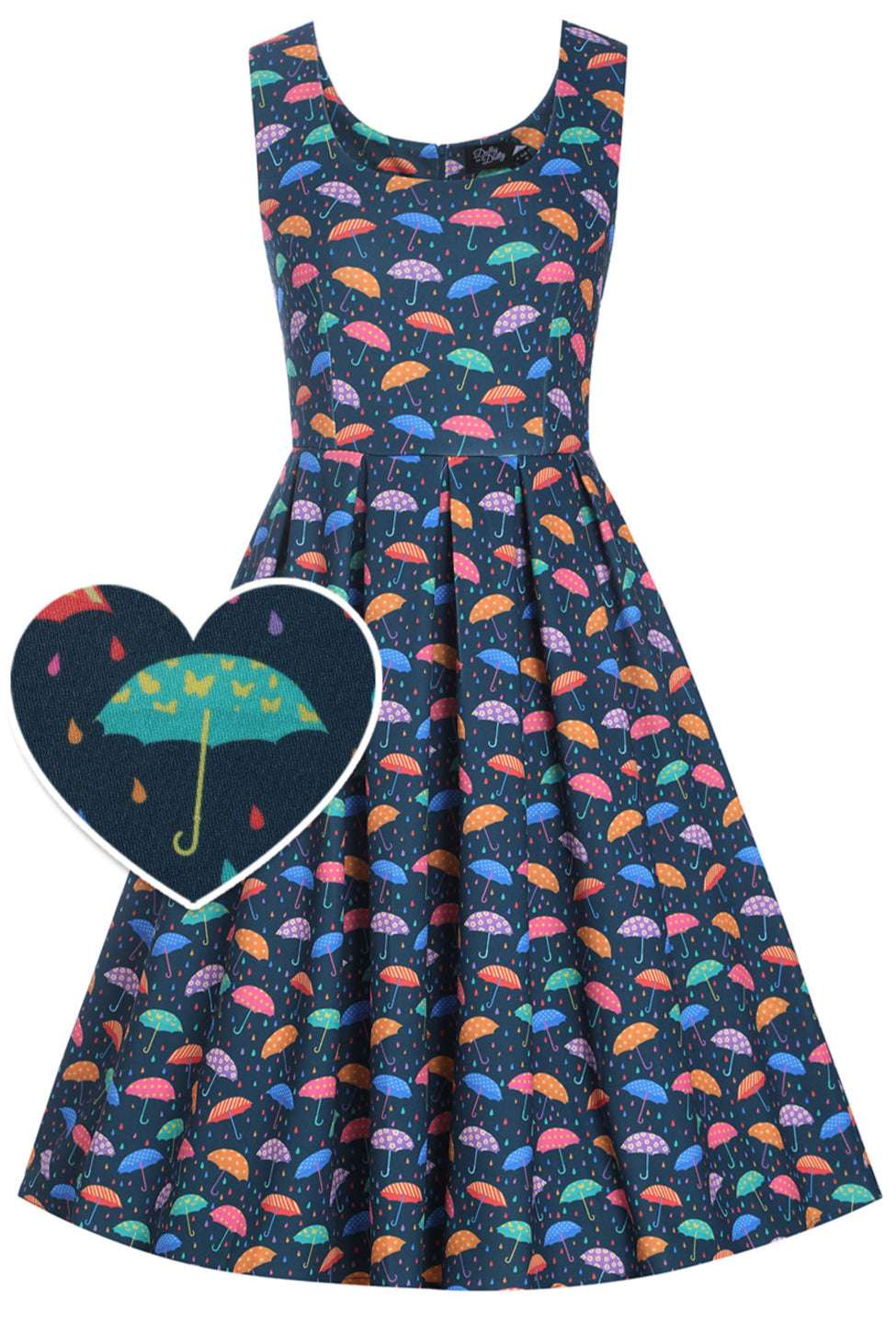 EU STOCK Amanda Dark Blue Umbrella Print Stretchy Dress