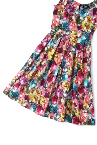 Amanda Retro Disco Ball Print Fit Party Dress