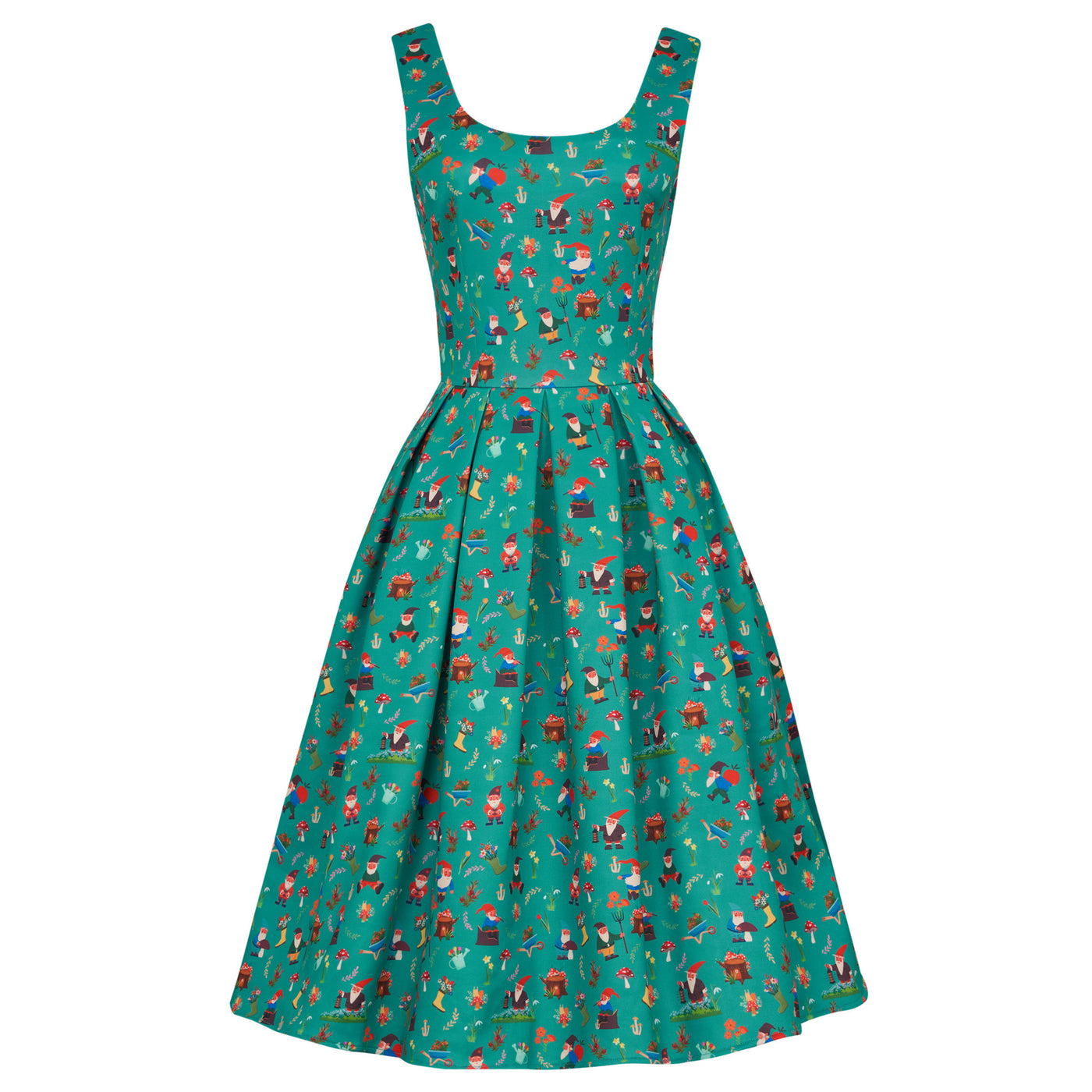 Amanda Scoop Neck Swing Dress in Dark Green Garden Print